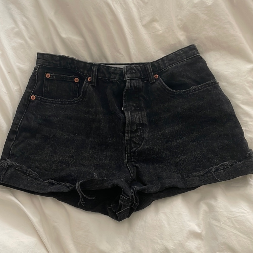 Zara high waisted black denim mom shorts
